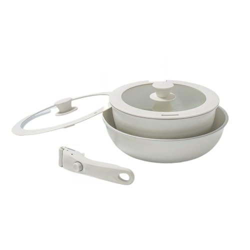Vlfn IH対応 取り外し可能な取っ手が取れる鍋 フライパン セット 焦げ付かない調理器具 セラミックコーティング 軽量油煙 コンパクト収納 ガスコンロ/電磁調理器/ハロゲンヒーター対応 直径16-26cm 一人暮らし・ファミリー向け (セラミックホワイ