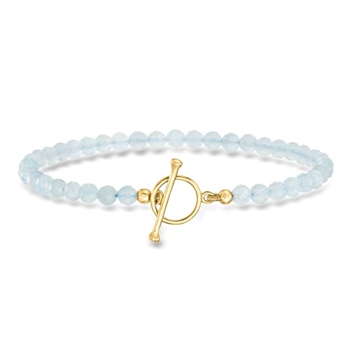 Ross-Simons 16.00 ct. t.w. Aquamarine Bead Charm-Compatible Toggle Bracelet in 18kt Gold Over Sterling. 7 inches