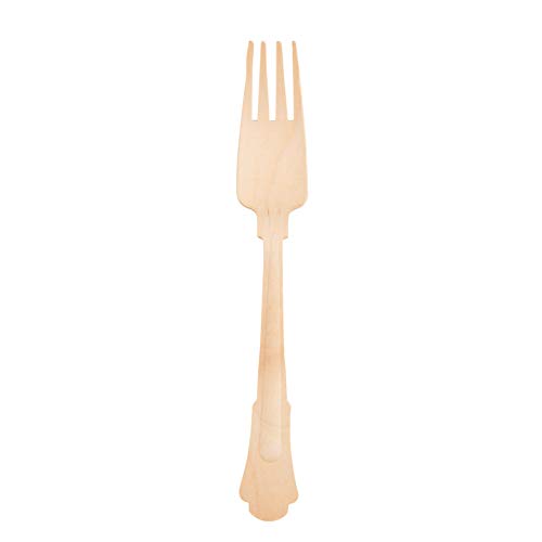 Birchware Elegant Forks 7.75” - (100 Count) Compostable Wooden Forks, Biodegradable Party Supplies, Sturdy, Heat Tolerant and Eco-Friendly.