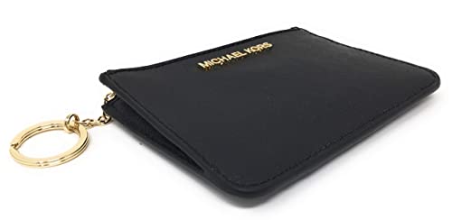 Michael Kors Jet Set Travel Small Top Zip Coin Pouch With Id Holder In Saffiano Leather (Black With Gold Hardware) #TOP5