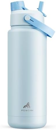 POWCAN 32 oz Insulated Water Bottle with 2-in-1 Straw and Spout L...