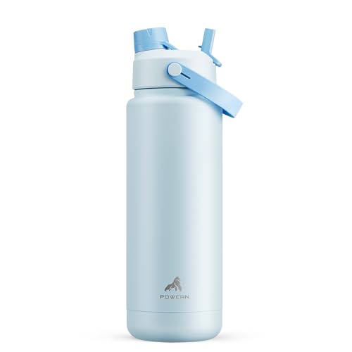 Image of POWCAN 32 oz Insulated Water Bottle with 2-in-1 Straw and Spout Lid, Keep Cold 24H, Leak-Proof, BPA-Free, Double Wall Stainless Steel Water Bottle for Sports, Gym, Travel, and School (Sea Breeze)