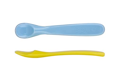 First Baby Spoon, Baby Feeder with Patented Tulip Tip, Infant Feeder for 8 Months Onwards, Second Stage Feeding Spoons for Babies, Bubbly Blue and Lucky Lemon Yellow, 2 Pack - Spuni