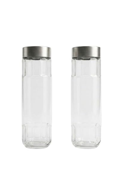 Image of CROCO JAR Wide Mouth Glass Water Bottle with Leak-Proof Airtight Double Layer Stainless Steel Lid for Water, Smoothie, Juices (750 ML Crystal Set of 2)