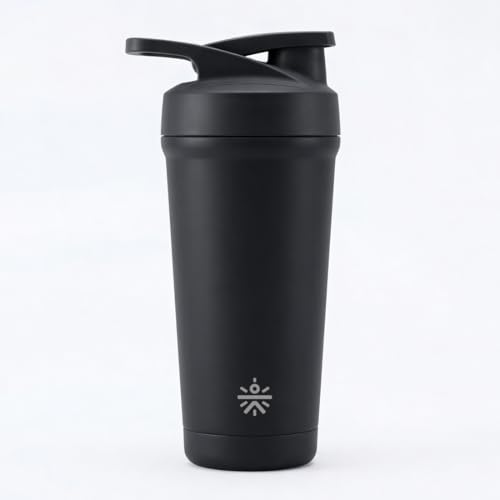 Image of CULT Steel Shaker with Bottom Opener 700ml | Leakproof Shaker for Gym & Protein Shaker Bottle | Stainless Steel Gym Shaker Bottle for Men & Women & Shaker Bottles (Black)