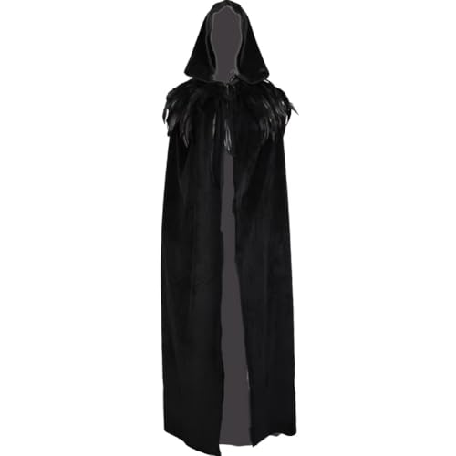 Ppmter Capa Larga con Capucha Y Cuello De Plumas Estilo Gótico, Ideal para Disfraces De Halloween, Navidad Y Cosplay.