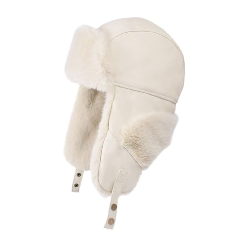 Russian Hat, Windproof Warm Waterproof Winter Hats for Men with Ear Flaps,Fashion Thick Faux Fur Trapper Hats for Skiing Beige