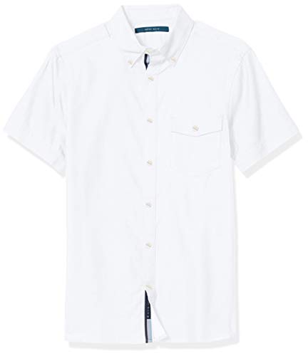 Perry Ellis Men's Short Sleeve Solid Twill Untucked Shirt, Bright White, Large