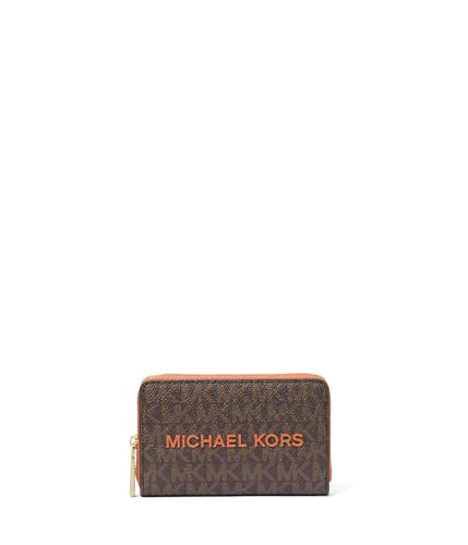 Image of Michael Kors Womens Jet Set Small Zip Around Card Case Orange Punch 1 One Size