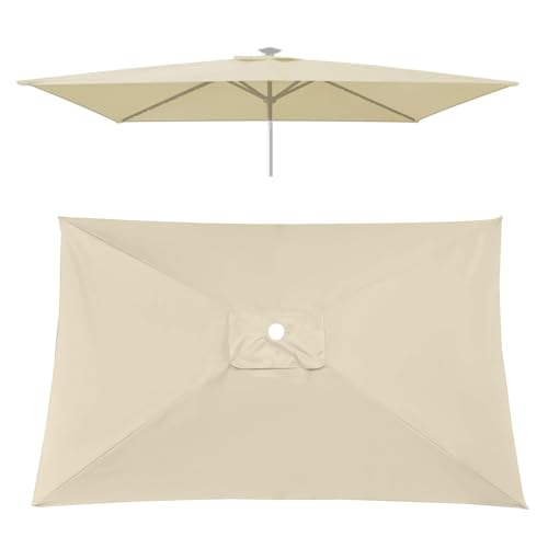 Sonnenschirm Ersatzbezug 200x300 200x200 300x300 6/4/8 Streben Gartenschirm Ersatz Abdeckung, Rechteck/Quadrat, Tragenresistent Verdickt Wasserdicht Knickbar, Nicht Leicht Zu Verblassen(Beige,2X3m)