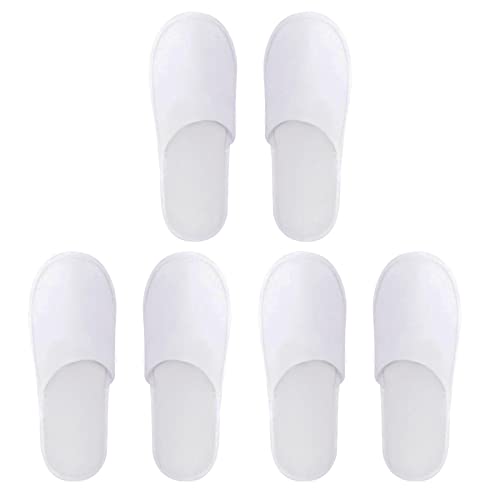 AYNKH 3 pares de pantuflas blancas para invitados, unisex, esponjosas, con puntera cerrada, para fiestas, viajes, hogar, hotel, White, Medium