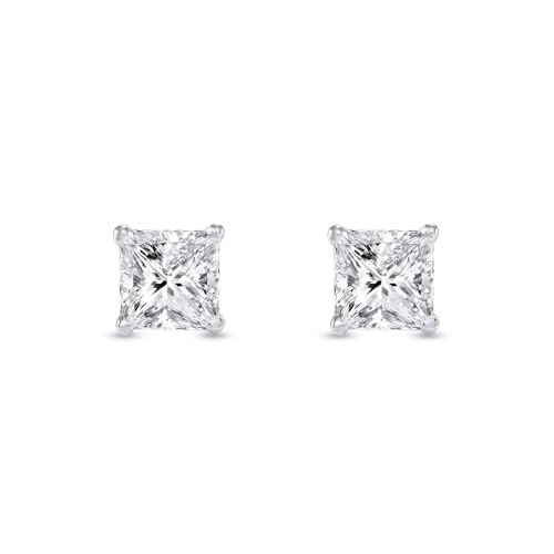 Jewels Prim 1 Ct Princess-Cut Lab-Grown Diamond Earrings – 14K White Gold, F/VS Clarity, Basket Screw Back Setting3