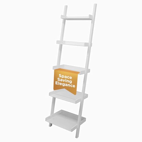 Kiera Grace Providence Hadfield 5-Tier Ladder Shelf, Leaning Bookshelf and Storage Shelf, Modern Living Room Furniture, Ideal for Home and Office, 66" H x 18" W, White by Kiera Grace - Used condition - CA$58.31