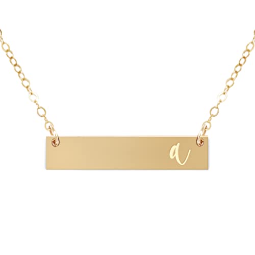 Zen & Zuri Personalized Script Monogram Gold Filled Bar Necklace, Wedding, Valentine's Day...