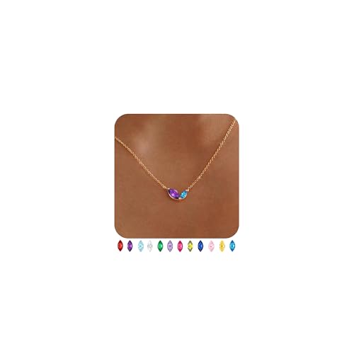 Dainty Gold Birthstone Necklaces for Women Non Tarnish 14K Gold Plated Necklaces for Women Trendy Blue Green Cubic Zirconia Pendant Necklace Graduation Birthday Gifts for Mom Personalized Jewelry