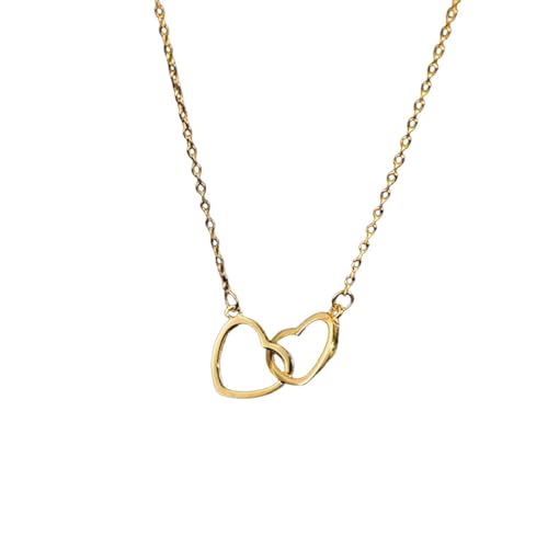 ZFHTJEKNCS 2024 Collar Colgante de Doble corazón para Mujeres Collar de Pareja Collar de Cadenas de Plata Dorada para Amigos