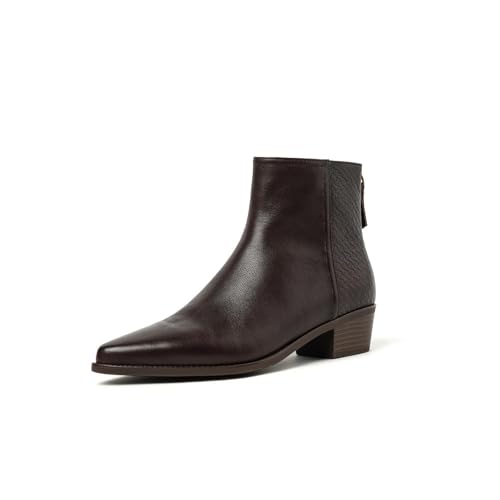 TinaCus Handmade Genuine Leather Retro Pointed Toe Back Zipper Low Block Heel Chelsea Booties for Women