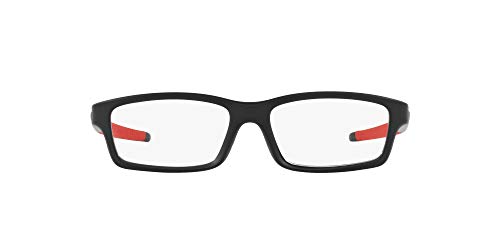 Oakley Youth Kids' OX8111 Crosslink Youth Asian Fit Rectangular Prescription Eyewear Frames, Satin Black on Red/Demo Lens, 53 mm
