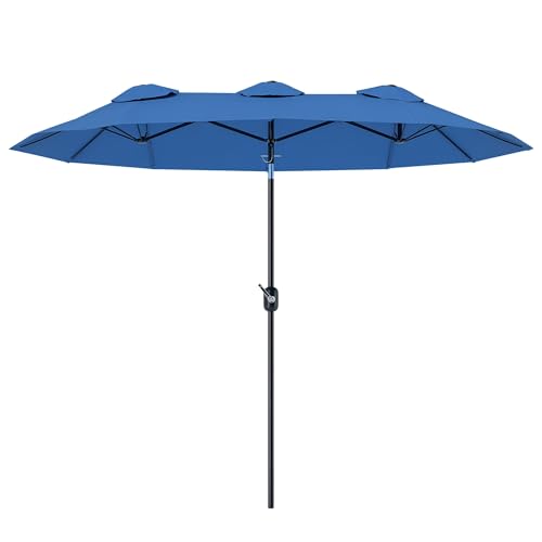 Outsunny Doppelsonnenschirm 285 x 147 cm neigbar Gartenschirm mit Handkurbel verstellbarem Neigungswinkel oval Marktschirm mit Winddach windfest Doppelsonnenschirm für Terrasse Pool Marineblau