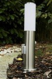 Lampada da esterno Caserta con rilevatore di movimento e presa, lampada a base moderna in acciaio inox, luce di percorso 45cm, lampada da giardino, E27, illuminazione da giardino IP44, senza lampadina