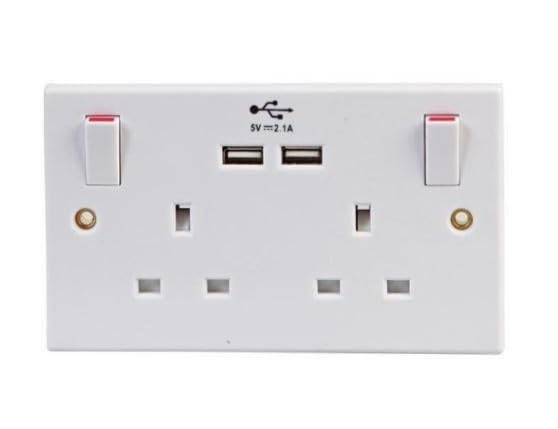 iSeventy9 2 Gang UK Electrical Plug Socket Wall Faceplate with 2 USB Charging Ports + Back Box 25MM White - Image 4