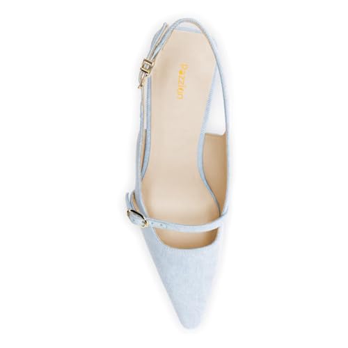 Pazzion Women's Pointed Closed Toe Slingback Pumps Mid Kitten Heel Ankle Strap Buckled Sandals Comfy Daily Prom Event Shoes Size 4-16 US3