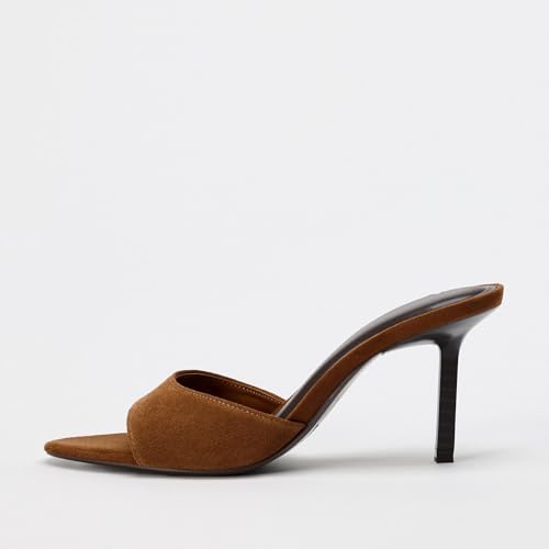 Women's Open Pointed Toe Kitten Heels Mules Suede Leather High Heel Sandals Backless Slip On Stiletto Heels Sandals Dress Party Shoes2