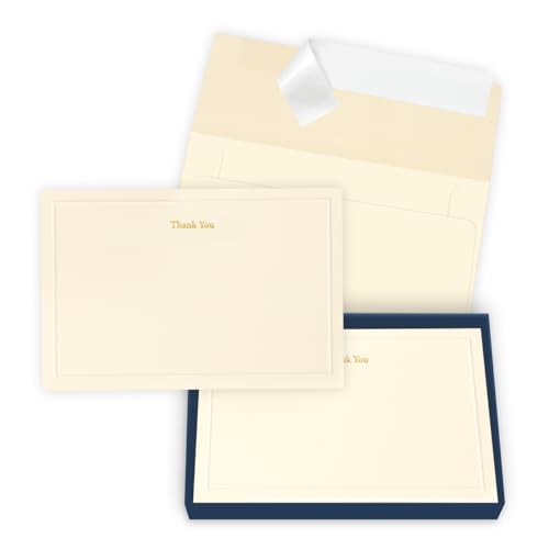 Image of The Gallery Collection, Gold, 15 Flat Single-Panel Thank You Note Cards with Embossed Borders, Includes Sealfast Envelopes