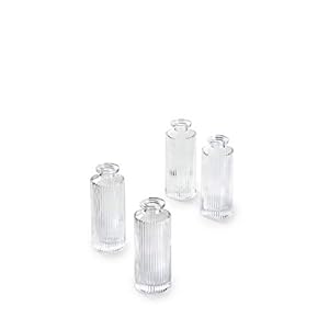 Serene Spaces Living Set of 4 Clear Pleated Bud Vase, Vases for Centerpieces for Home Decor, Events, Weddings, Parties, Measures 5.25″ Tall and 2″ Diameter