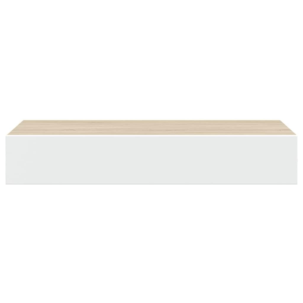 Estante de Pared con cajón de MDF (Roble y Blanco, 60 x 23,5 x 10 cm), Mobiliario Estanterías Estantes y estanterías, Marrón, 5kg