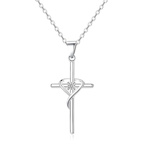 Collier Croix en Argent 925 avec Coeur Gothique et Oxyde de Zirconium Éclatant