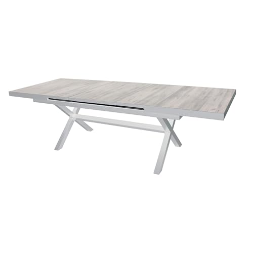  Briconess.com Tavolo estensibile 200/260 cm da esterno giardino con struttura in alluminio e piano in gres effetto legno Lagon