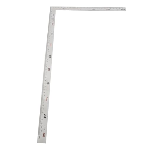 Oumefar Kadrowanie Kwadrat, Stal Nierdzewna 90 Stopni Linijka Kątowa Pomiar Kwadratowe Narzędzie Stolarz Kwadratowy, Metalowy Kształt Litery L Kwadratowa Linijka(500mm*250mm)