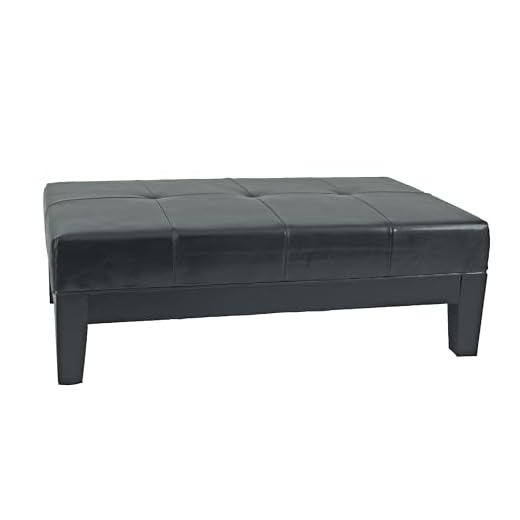 Safavieh Hudson Collection Liam Leather Cocktail Ottoman, Black