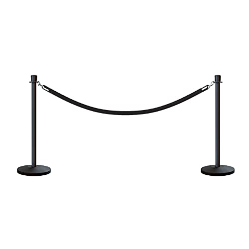 CCW Post and Rope Stanchion Kit with 2 Black Crown Top Posts and 1 Black Heavy Duty Velvet Cotton Core Rope (6ft.) in Polished Stainless Snap Ends