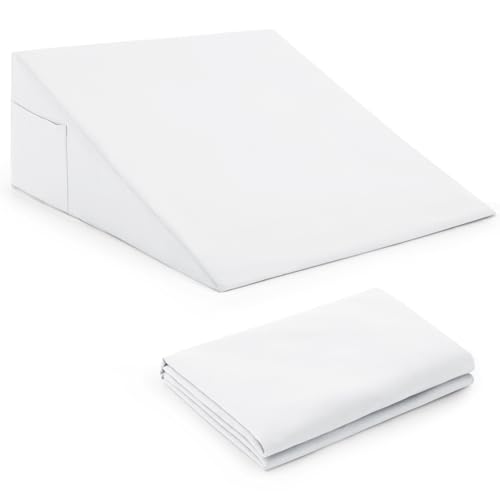 Horbaunal White Bed Wedge Pillow Cover with Zipper Design, Wedge Pillowcase Protector with Side Pocket for Storage, 26