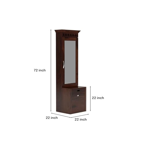 Image of Triventix Handicraft Sheesham Wood Dressing Table with 1 Drawer and 1 Cushioned Stool for Living Room Bedroom Wooden Vanities for Home Solid Wood Bedroom Furniture (Walnut)