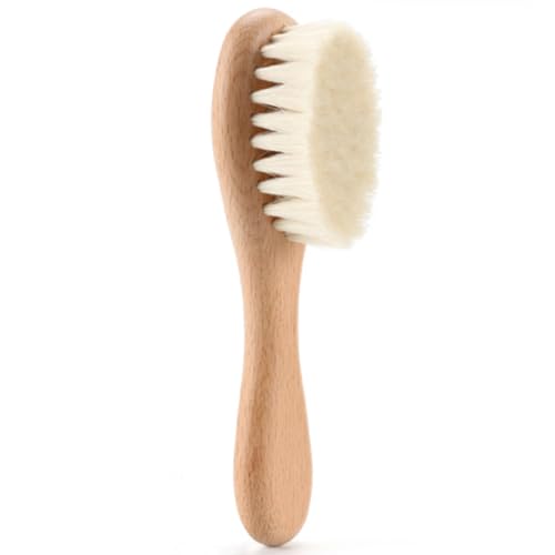 Babybürste, Baby Haarbürste 1.7x0,6 Zoll Wolle weiche Haarbürste mit Buchengriff Babykamm für Baby Kopfhautpflege Babyparty Registrierung Geschenk