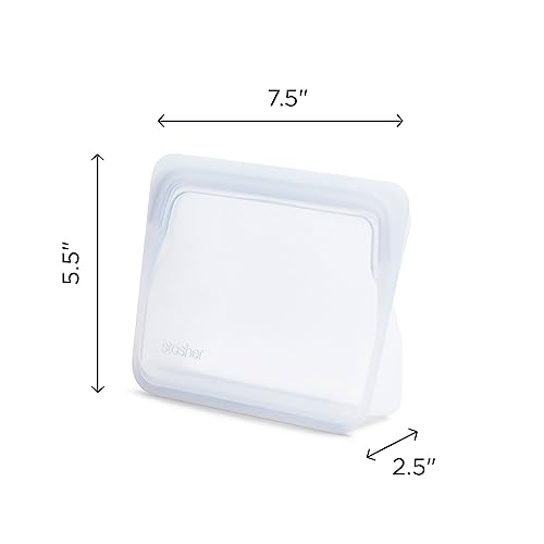 Stasher Stand Up Mini Bag (Clear) | Silicone Reusable Freezer Bags For Travel and Food Storage | Small Resealable Bags | 21cm x 16.5cm x 1.9cm / 828ml