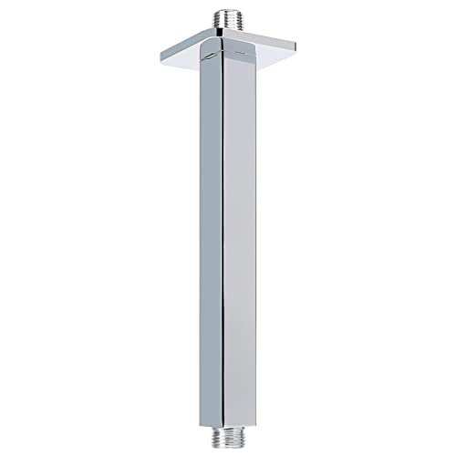Image of Ceiling Mounted Shower Arm, Rain Shower Square Extension Arm with Flange and Teflon Tape Stainless Steel Ceiling Mount Shower Extender (8 Inch, Chrome)