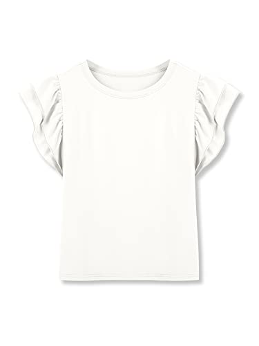 Imily Bela Girls Shirts Cute Summer Tops Trendy Ruffle Sleeve Blouses Crew Neck Tees For 5-14 Years Kids Child White #TOP18