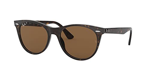 Ray-Ban RB2185 Wayfarer II Round Sunglasses, Tortoise/B-15 Brown Polarized, 55 mm