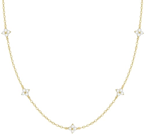 FUNEIA Dainty Silver Gold Necklaces for Women Trendy Non Tarnish 14K Gold Plated Cubic Zirconia Necklace Layered Cute Butterfly Heart Station Choker Necklace Stack for Wedding Prom Brides Jewelry