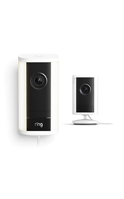 Ring Spotlight Cam Pro, Plug-In (Newest Model), White with Indoor Cam Plus (Newest Model), White