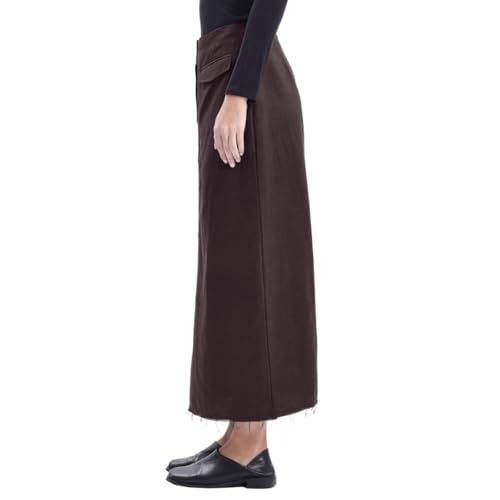 Amazhiyu Women's Linen High Waisted Split Raw Hem A-Line Midi Skirts with Pockets2