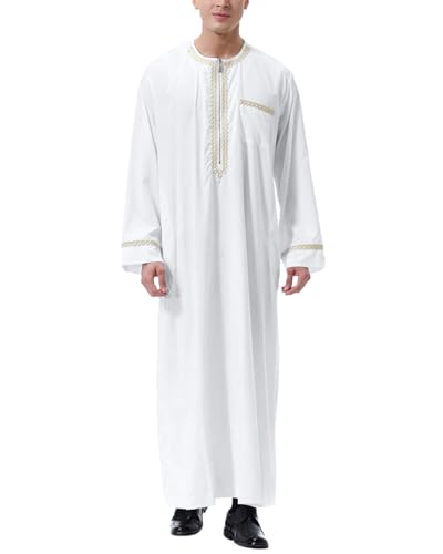 LVCBL Kaftan for Men Long Sleeve Mens Thobe Big And Tall Muslim Clothes Dubai Caftan Gown