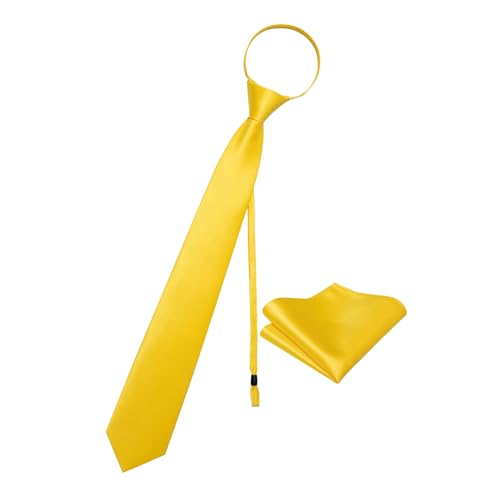 Image of YourTies Zipper Tie for Men Adjustable Pre-tied Satin Neckties and Pocket Square Set Solid Color Business Formal Wedding