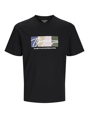 JACK & JONES Camiseta básica de Manga Corta Hombre de Talla Grande Cuello Redondo JJENOA, Color:Negro, Size:5XL