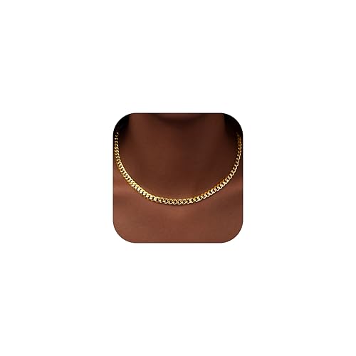 WomenGifts 5mm Cuban Link Chain Necklace for Women, 14 Inch Medium Width Gold Choker, Trendy Simple 14K Gold Plated Stainless Steel, Non Tarnish Everyday Layering Fashion Jewelry, Gift for Her