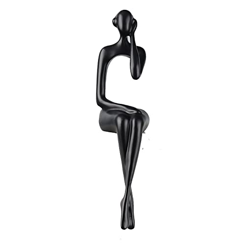 KUAHAI Figurine assise, sculpture abstraite d'une personne pensée assise sur une bibliothèque, décoration de figurine dorée, sculpture de collection en résine pour la maison et le bureau (B-Listen) Cover
